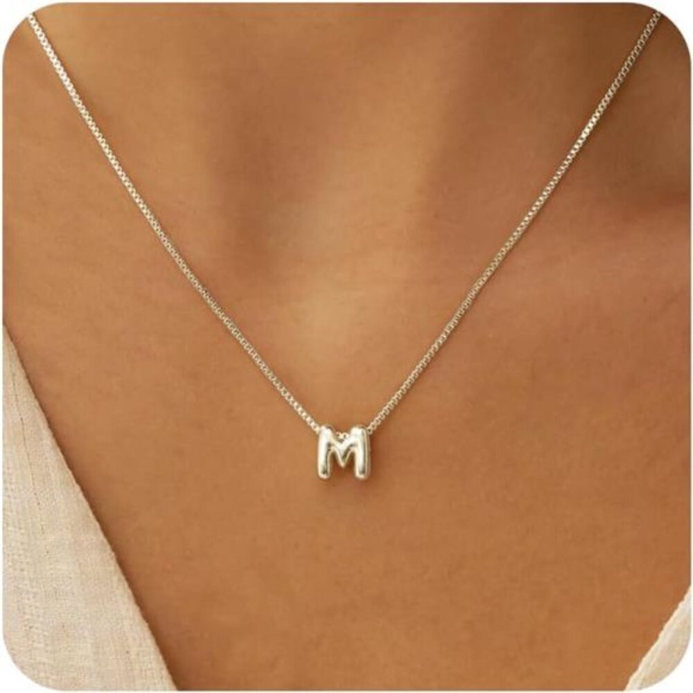 Bubble Letter Initial Necklace | 14K Gold or Silver Plated | Box Chain